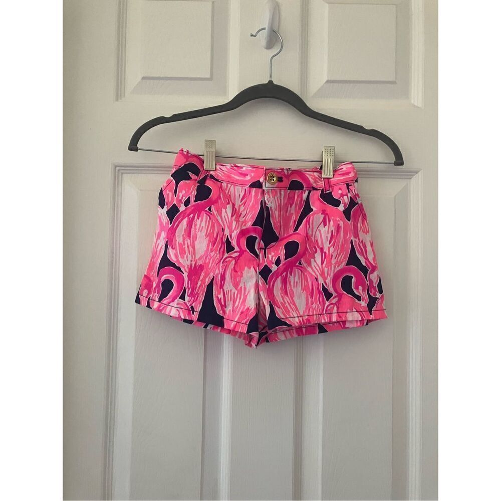 Girls LILLY PULITZER Pink Navy Blue Flamingo Summer Shorts Size 14